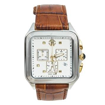 مملوكة مسبقًا Roberto Cavalli White Two Tone Stainless Steel Crocodile Venom R7251692045 Men's Wristwatch 40 mm