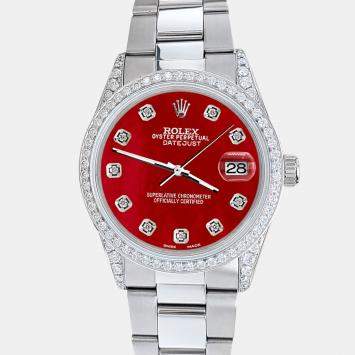 Rolex Custom Royal Red 1.95ct Diamonds Stainless Steel Datejust  Automatic Men's Wristwatch 36mm
