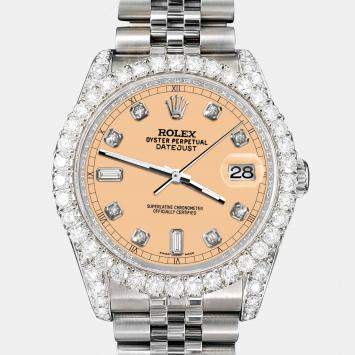 Rolex Custom Mustard 4CT Diamond Stainless Steel Datejust 116200 Automatic Men's Wristwatch 36mm