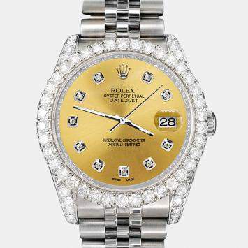 Rolex Custom Champagne 3.9CT Diamond Stainless Steel Datejust 126200 Automatic Men's Wristwatch 36 mm