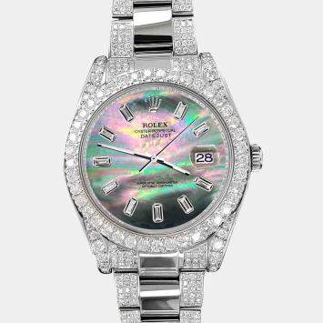 Rolex Custom Black MOP 10.65CT Diamond Stainless Steel Datejust II 116300 Automatic Men's Wristwatch 41 mm