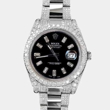 Rolex Custom Black 10.65CT Diamond Stainless Steel Datejust II 116300 Automatic Men's Wristwatch 41 mm