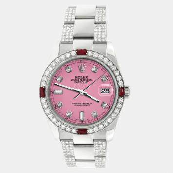 Rolex Custom Pink 4.5CT Diamond Stainless Steel Datejust 116200 Automatic Men's Wristwatch 36 mm