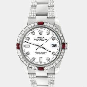 Rolex Custom White  4.5CT Diamond Stainless Steel Datejust 116200 Automatic Men's Wristwatch 36 mm