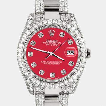 Rolex Custom Scarlet Red 10.3ct Diamond Stainless Steel Datejust II 116300 Automatic Men's Wristwatch 41 mm