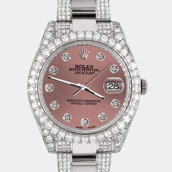 Rolex Custom Salmon 10.3ct Diamond Stainless Steel Datejust II 116300 Automatic Men's Wristwatch 41 mm