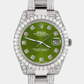Rolex Custom Royal Green 10.3ct Diamond Stainless Steel Datejust II 116300 Automatic Men's Wristwatch 41 mm