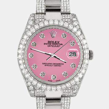 Rolex Custom Pink 4.5ct Diamond Stainless Steel Datejust II 116300 Automatic Men's Wristwatch 41 mm