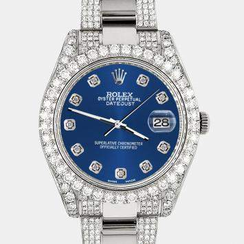 Rolex Custom Cobalt Blue 4.5ct Diamond Stainless Steel Datejust II 116300 Automatic Men's Wristwatch 41 mm