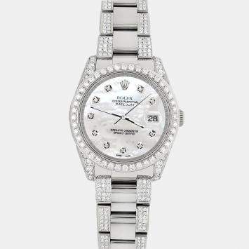Rolex Custom White MOP 5.9CT Diamond Stainless Steel Datejust 116200 Automatic Men's Wristwatch 36 mm