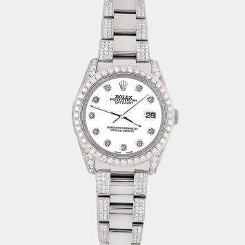 Rolex Custom White 5.9CT Diamond Stainless Steel Datejust 116200 Automatic Men's Wristwatch 36 mm