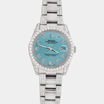 Rolex Custom Turquoise 5.9CT Diamond Stainless Steel Datejust 116200 Automatic Men's Wristwatch 36 mm