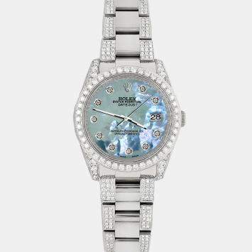 Rolex Custom Tahitian Blue MOP 5.9CT Diamond Stainless Steel Datejust 116200 Automatic Men's Wristwatch 36 mm