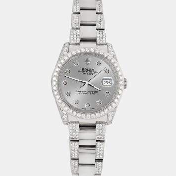 Rolex Custom Silver 5.9CT Diamond Stainless Steel Datejust 116200 Automatic Men's Wristwatch 36 mm