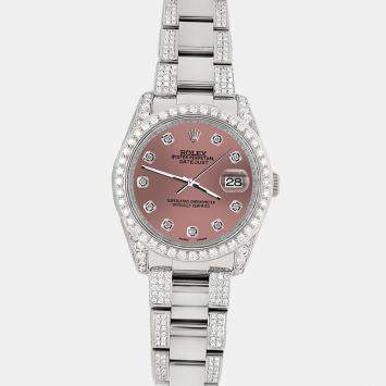 Rolex Custom Salmon 5.9CT Diamond Stainless Steel Datejust 116200 Automatic Men's Wristwatch 36 mm