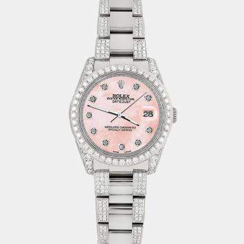 Rolex Custom Royal Pink MOP 5.9CT Diamond Stainless Steel Datejust 116200 Automatic Men's Wristwatch 36 mm