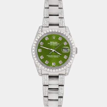 Rolex Custom Royal Green 5.9CT Diamond Stainless Steel Datejust 116200 Automatic Men's Wristwatch 36 mm