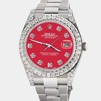 Rolex Custom Scarlet Red 4.5ct Diamond Stainless Steel Datejust II 116300 Automatic Men's Wristwatch 41 mm