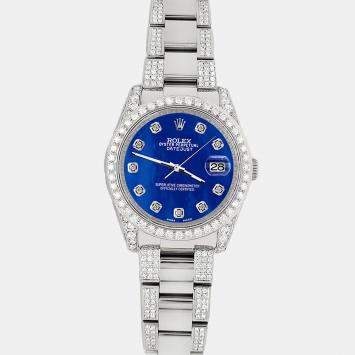 Rolex Custom Royal Blue MOP 5.9CT Diamond Stainless Steel Datejust 116200 Automatic Men's Wristwatch 36 mm