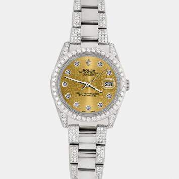 Rolex Custom Champagne 5.9CT Diamond Stainless Steel Datejust 116200 Automatic Men's Wristwatch 36 mm
