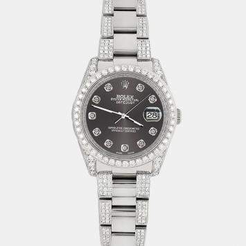 Rolex Custom Rhodium Grey 5.9CT Diamond Stainless Steel Datejust 116200 Automatic Men's Wristwatch 36 mm