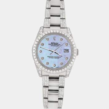 Rolex Custom Purple MOP 5.9CT Diamond Stainless Steel Datejust 116200 Automatic Men's Wristwatch 36 mm
