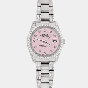 Rolex Custom Orchid Pink 5.9CT Diamond Stainless Steel Datejust 116200 Automatic Men's Wristwatch 36 mm
