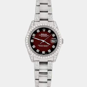 Rolex Custom Maroon Vignette 5.9CT Diamond Stainless Steel Datejust 116200 Automatic Men's Wristwatch 36 mm