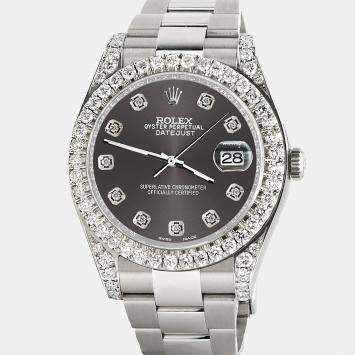 Rolex Custom Rhodium Grey 4.5ct Diamond Stainless Steel Datejust II 116300 Automatic Men's Wristwatch 41 mm