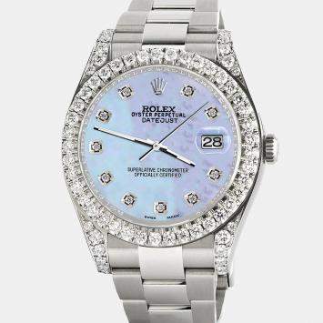 Rolex Custom Purple MOP 4.5ct Diamond Stainless Steel Datejust II 116300 Automatic Men's Wristwatch 41 mm