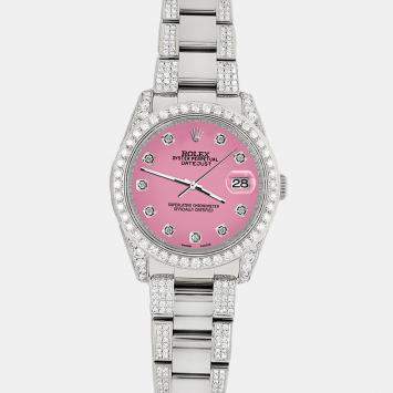 Rolex Custom Pink 5.9CT Diamond Stainless Steel Datejust 116200 Automatic Men's Wristwatch 36 mm