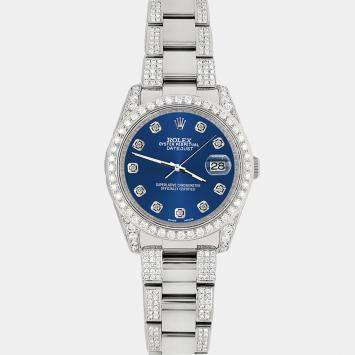 Rolex Custom Cobalt Blue 5.9CT Diamond Stainless Steel Datejust 116200 Automatic Men's Wristwatch 36 mm