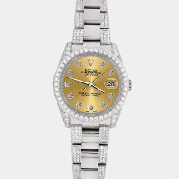 Rolex Custom Champagne 5.9CT Diamond Stainless Steel Datejust 116200 Automatic Men's Wristwatch 36 mm