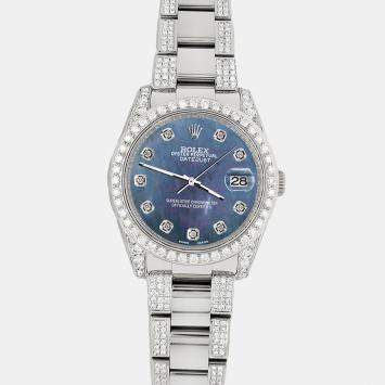 Rolex Custom Black 5.9CT Diamond Stainless Steel Datejust 116200 Automatic Men's Wristwatch 36 mm
