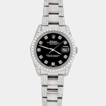 Rolex Custom Black 5.9CT Diamond Stainless Steel Datejust 116200 Automatic Men's Wristwatch 36 mm