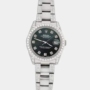 Rolex Custom Black MOP 5.9CT Diamond Stainless Steel Datejust 116200 Automatic Men's Wristwatch 36 mm