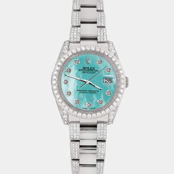 Rolex Custom Aquamarine MOP 5.9CT Diamond Stainless Steel Datejust 116200 Automatic Men's Wristwatch 36 mm