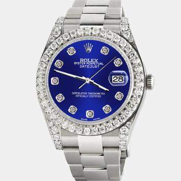 Rolex Custom Navy Blue 4.5ct Diamond Stainless Steel Datejust II 116300 Automatic Men's Wristwatch 41 mm