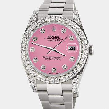 Rolex Custom Hot Pink 4.5ct Diamond Stainless Steel Datejust II 116300 Automatic Men's Wristwatch 41 mm