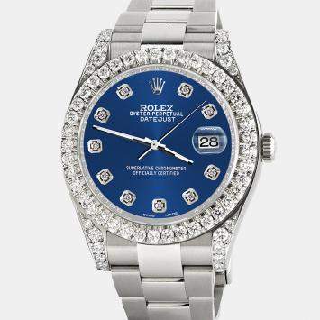 Rolex Custom Cobalt Blue 4.5ct Diamond Stainless Steel Datejust II 116300 Automatic Men's Wristwatch 41 mm