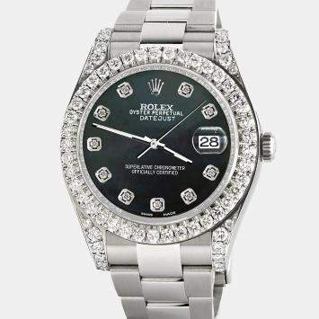Rolex Custom Black MOP 4.5ct Diamond Stainless Steel Datejust II 116300 Automatic Men's Wristwatch 41 mm