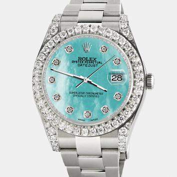 Rolex Custom Aquamarine MOP 4.5ct Diamond Stainless Steel Datejust II 116300 Automatic Men's Wristwatch 41 mm