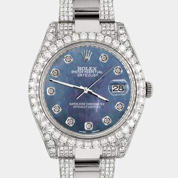 Rolex Custom Black 10.3ct Diamond Stainless Steel Datejust II 116300 Automatic Men's Wristwatch 41 mm