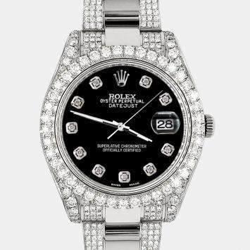 Rolex Custom Black 10.3ct Diamond Stainless Steel Datejust II 116300 Automatic Men's Wristwatch 41 mm