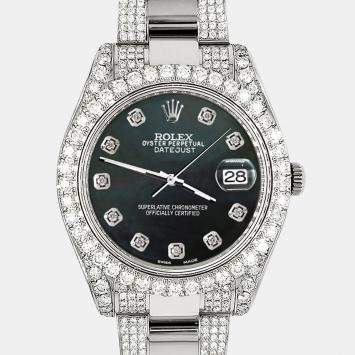 Rolex Custom Black MOP 10.3ct Diamond Stainless Steel Datejust II 116300 Automatic Men's Wristwatch 41 mm