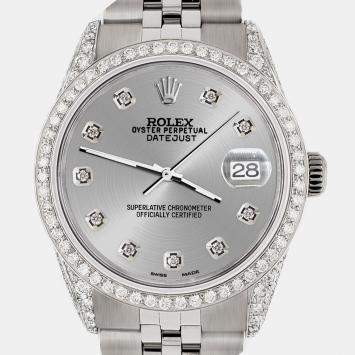 Rolex Custom Silver 2.85CT Diamond Stainless Steel Datejust  Automatic Men's Wristwatch 36mm