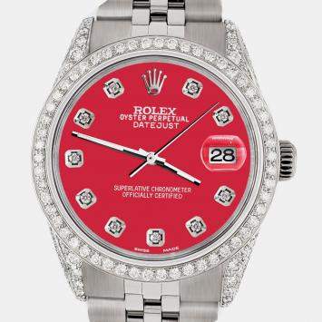 Rolex Custom Scarlet Red 2.85CT Diamond Stainless Steel Datejust  Automatic Men's Wristwatch 36mm
