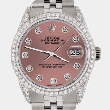 Rolex Custom Salmon 2.85CT Diamond Stainless Steel Datejust  Automatic Men's Wristwatch 36mm