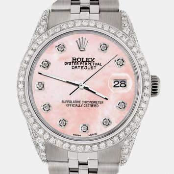 Rolex Custom Royal Pink MOP 2.85CT Diamond Stainless Steel Datejust  Automatic Men's Wristwatch 36mm