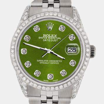 Rolex Custom Royal Green 2.85CT Diamond Stainless Steel Datejust  Automatic Men's Wristwatch 36mm